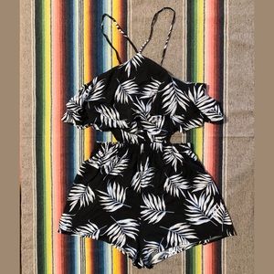Millibon Palm Leaf Print Black Romper